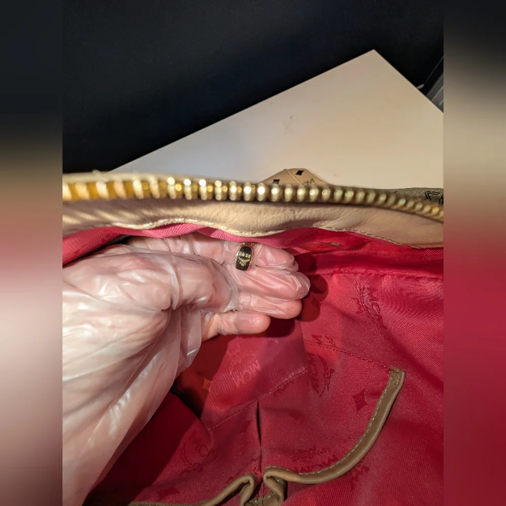 MCM Cream and Pink Satchel with Monogram Print - Picture 12 of 12